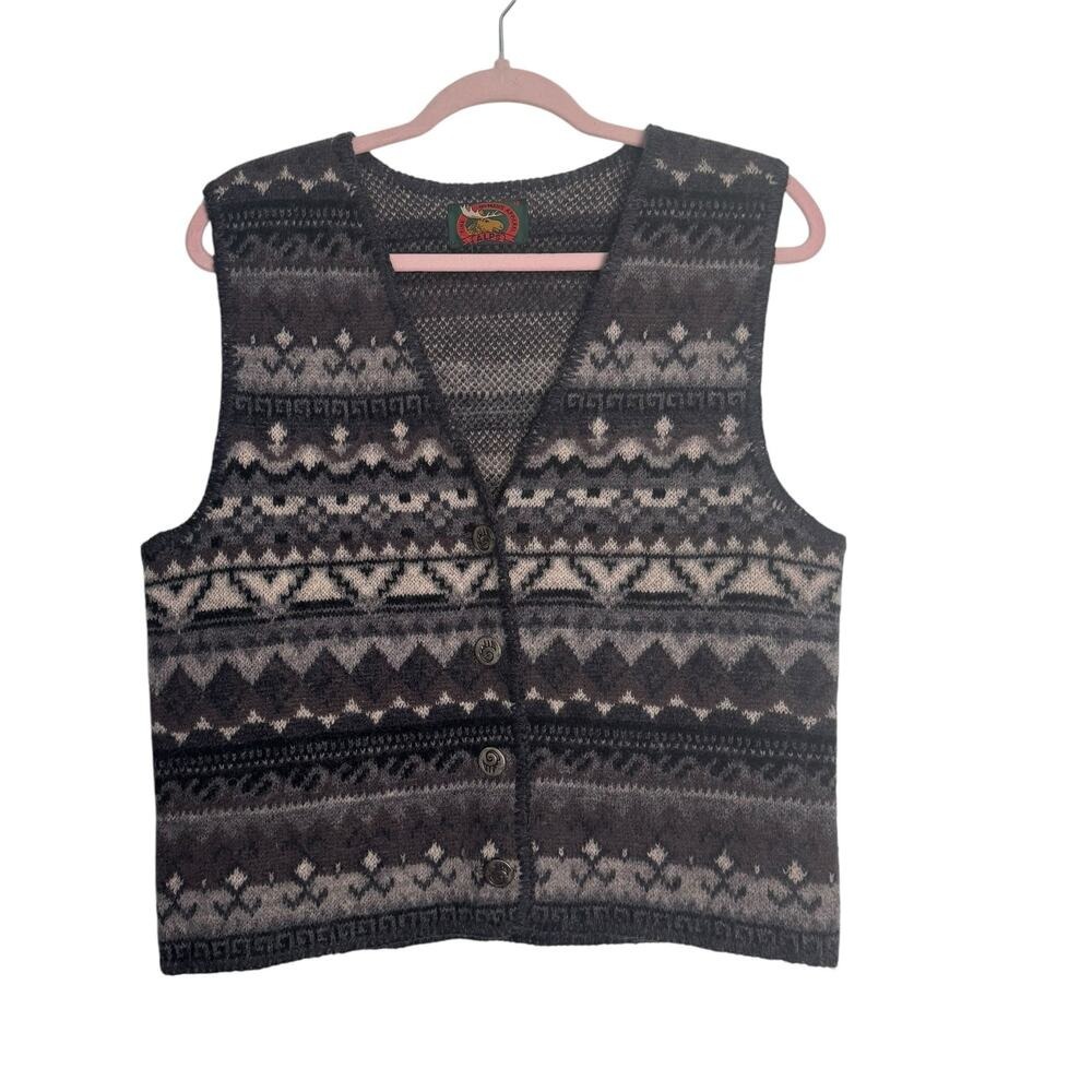 Vintage Alps Fair Isle Knit Vest Grey Wool Blend Cottagecore Gorpcore Womens M